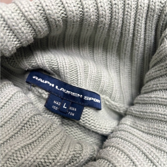 RALPH LAUREN SPORT Light Green Classic Cropped Raw Hem Turtleneck Sweater Sz L - Picture 6 of 6